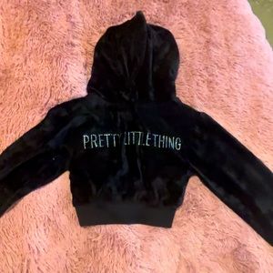 PrettyLittle Thing Crop Velour Hoodie